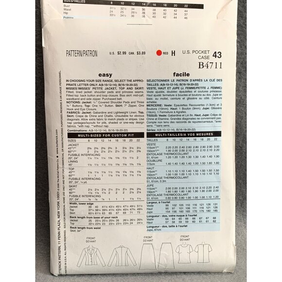 See & Sew B4711 Women's Dress & Jacket Sewing Pattern Size 16 18 20 22 - uncut 2 - Picture 2 of 2